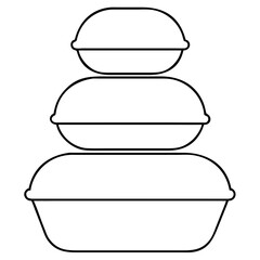 3d icon of three styrofoam containers stacked on top of each other, each container getting progressively larger