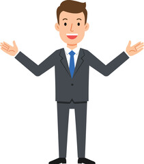 Enthusiastic Businessman Welcoming with Open Arms in a Professional Suit