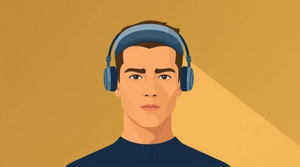 Man Listening Music Headphones Portrait.