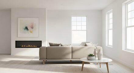 Cozy and Minimalist Living Room Interior Design with Fireplace and Modern Furniture