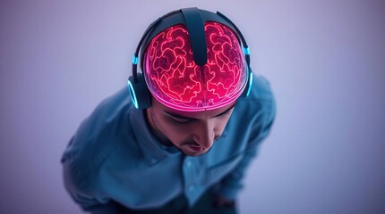 Man Listening Music with Brain Scan.