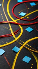 Abstract lines, squares, on dark textured background