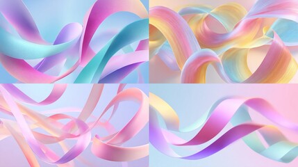and keywords based on the image, adhering to your specifications

 Pastel ribbons flowing smoothly with soft curves, gradient colors, and light reflections