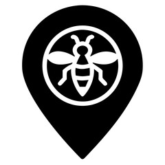 Fototapeta premium 3d icon of black and white icon of a bee inside a location pin, suggesting a local honey business or beerelated service
