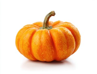 Small vibrant orange pumpkin with a green stem on