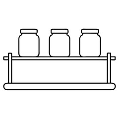 3d icon of outline illustration of a shelf with three jars, , representing storage solutions and minimalist design aesthetics