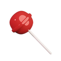 Glossy Red Round Lollipop on White Stick Against Transparent Background Render