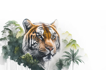 虎の水彩画イメージ,寅年イメージ,Generative AI,AI画像