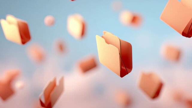 Red and orange folder icons floating digital red icon with soft blue