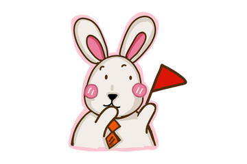 A cute little bunny and red flag 