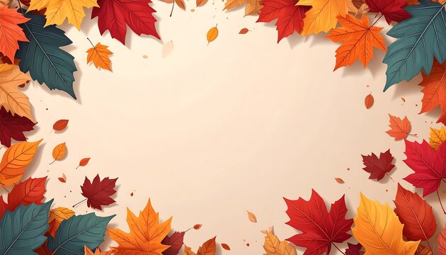 Autumnal leaves frame a blank beige space