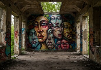 Graffiti art on wall in abandoned building