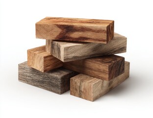 Stack of Various Wooden Blocks with Natural Grain and Texture for Construction or Crafting