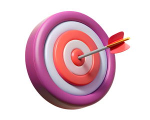 3d icon of a 3d illustration of a target with an arrow hitting the bullseye, isolated on transparent background