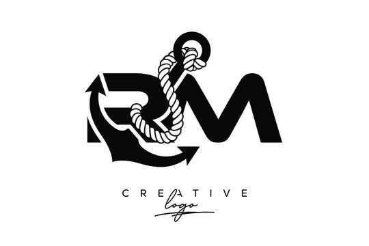 RM Creative Monogram Latter Logo with Anchor and Rope Design Minimalistic Logo Design.