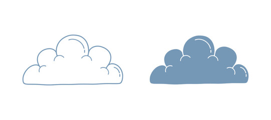Obraz premium Two Stylized Clouds, One Outline, One Solid Blue Vector Illustration