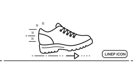 Simple outline of a shoe with motion arrow for design and concepts