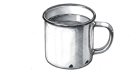 Simple metal cup illustration with water isolated on white background