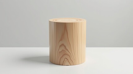 A single smooth cylindrical wooden block standing upright with visible natural wood grain patterns