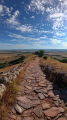 Ancient Stone Road Panoramic Hillside Central Texas Plains Horizon