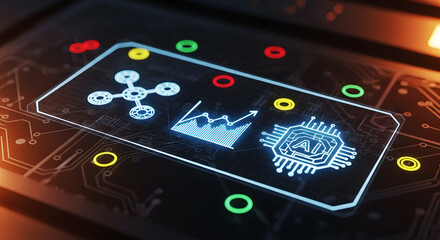 industrial AI macro with futuristic data UI overlay using icons