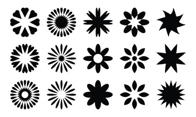 Diverse floral starburst silhouettes decorative elements collection for design projects