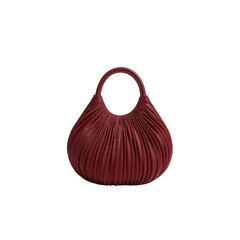 Elegant handbag in deep red leather with soft, textured pleats and minimalist design