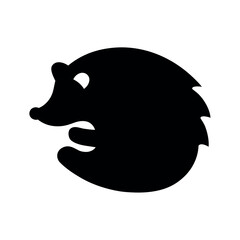 Stylized silhouette of a black hedgehog curled up on a white background
