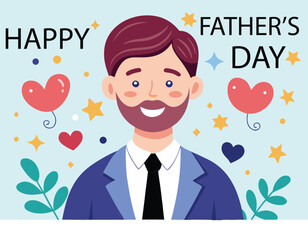 Happy father s day card with cartoon dad and hearts