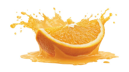  Orange slice and orange juice splash isolated on a white background