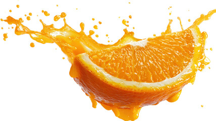  Orange slice and orange juice splash isolated on a white background