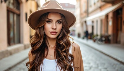 Obraz premium Beautiful Woman Outdoors in City.