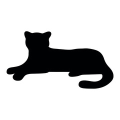 Silhouette of a majestic black panther resting peacefully on a white background