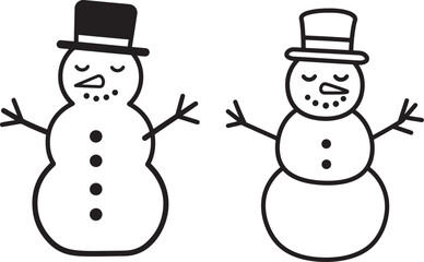 Two simple snowman silhouettes with top hats