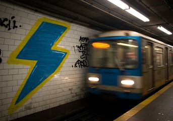 Subway train moving underground