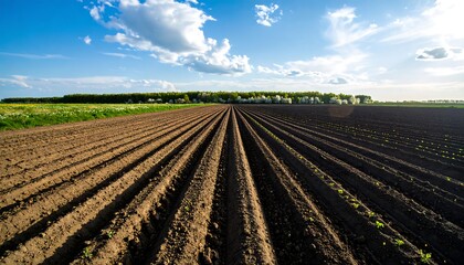 Rural farmland under a vibrant sky