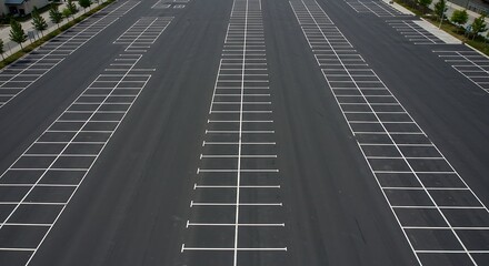 Fototapeta premium Empty parking lot with white lines from aerial perspective