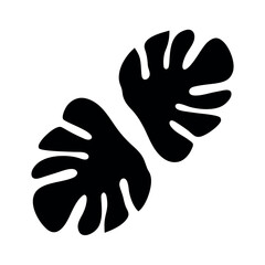 Two black monstera leaf silhouettes on a white background