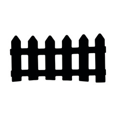 Simple black silhouette of a wooden picket fence on a white background