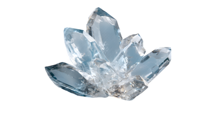 Aquamarine crystal cluster, isolated on transparent background