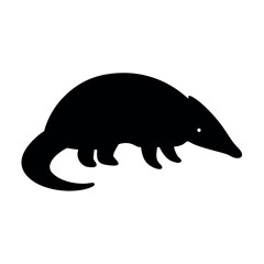 Simple black silhouette of a cute anteater with a long snout and bushy tail