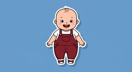 Smiling cartoon baby in overalls on blue background vector illustration
