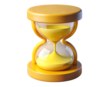 3d icon of a yellow hourglass with sand flowing through isolated on transparent background - Powered by Adobe