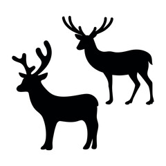Silhouettes of two majestic stags with antlers against a white background