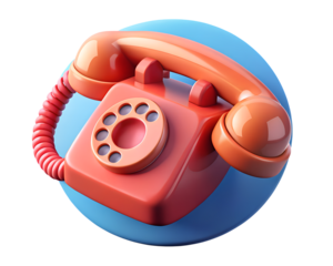 3d icon of a vintage red rotary dial telephone with a coiled cord isolated on white isolated on transparent background