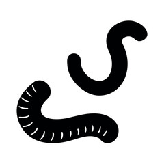 Fototapeta premium Two silhouetted earthworms with segmented bodies on a white background
