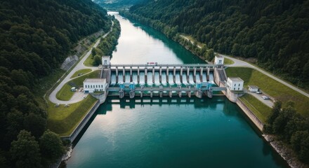 Naklejka premium Aerial view of a hydroelectric dam