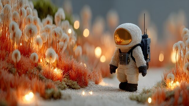 Cute Astronaut Explores Whimsical Alien Landscape