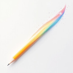 Magical Yellow Pencil Leaving a Trail of Rainbow Colors and Sparkling Stars in Whimsical Creative Illustration