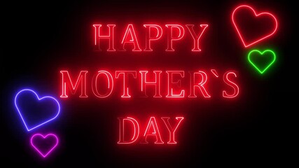 Animated Happy mother day neon sign with heart halftone background